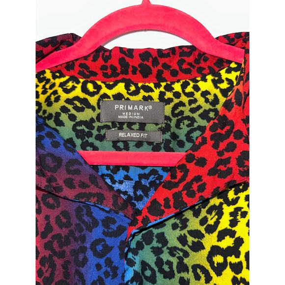 Primark Rainbow Cheeta Print men’s button up shirt size Medium - Picture 2 of 4